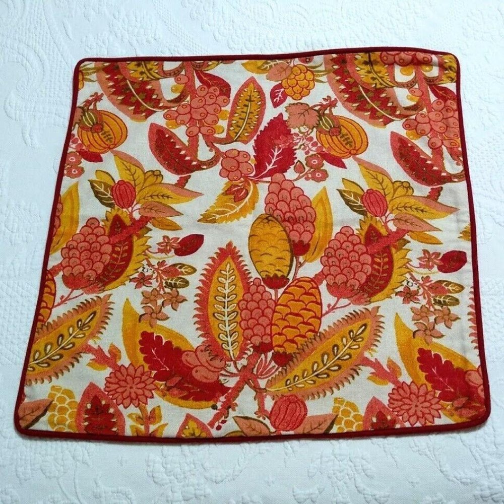 2008 Pottery Barn Floral Pillow Cover Orange Bohem